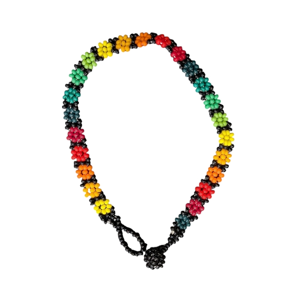 Colorful Rainbow Handmade Beaded Flower Bracelet - Like New